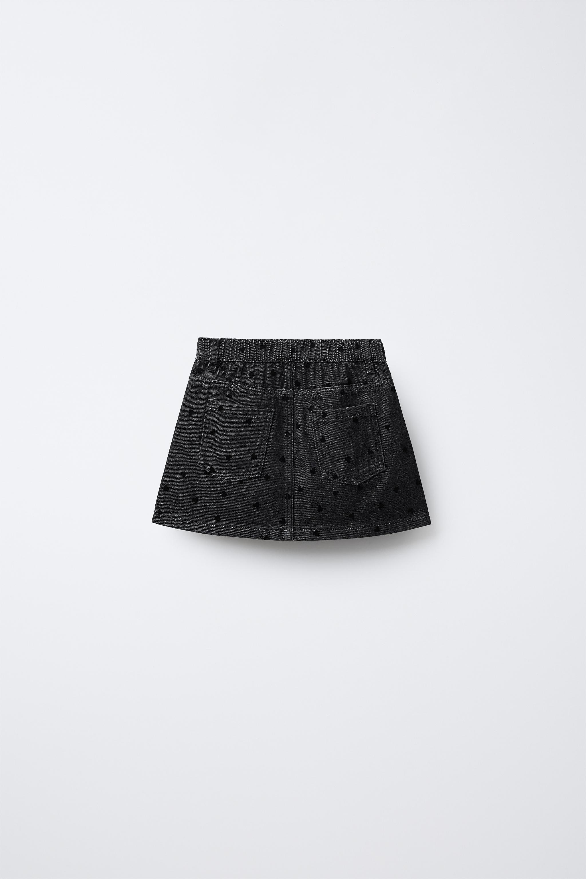 FLOCKED HEART DENIM SKIRT